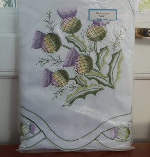 VINTAGE BAUMWOLLE TISCHDECKE 34 X 34 ZOLL MIT BESTICKTEN DISTELN