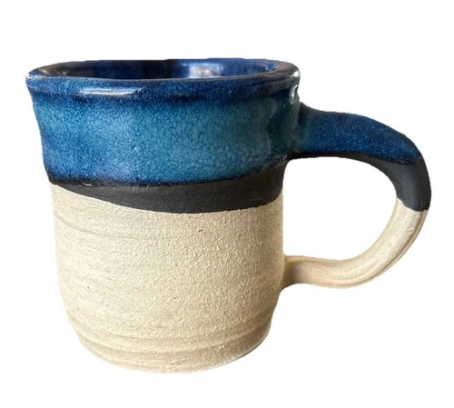 Vintage Hand Thrown Studio Art Pottery Stoneware  Coffee Mug Blue Glaze Signed