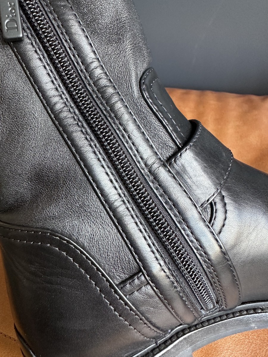 Christian Dior CD Logo Cannage Leather Moto Biker Boots Black EU