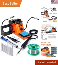 Professional 60W Soldering Station Kit - Adjustable Temp, 6 Extra Tips Included
