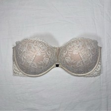 Victoria's Secret Vintage Ivory Lace Strapless Padded Bra Front Magnetic 32D