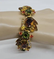 Vintage Unsigned Juliana? Colorful Rhinestone Bracelet  7"
