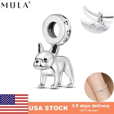 MULA Women European 925 Silver Charms CZ Enamel Bulldog Dangle for Bracelets