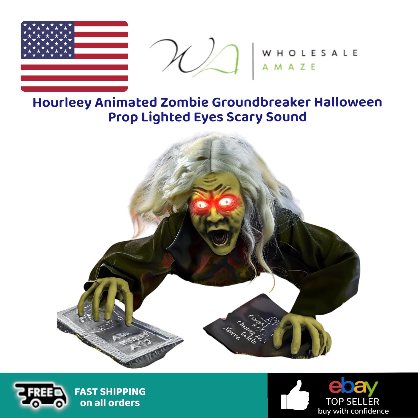 Hourleey Animated Zombie Groundbreaker Halloween Prop Lighted Eyes Scary Sound