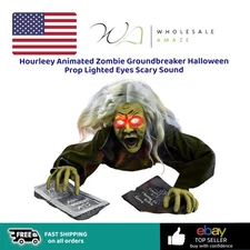 Hourleey Animated Zombie Groundbreaker Halloween Prop Lighted Eyes Scary Sound