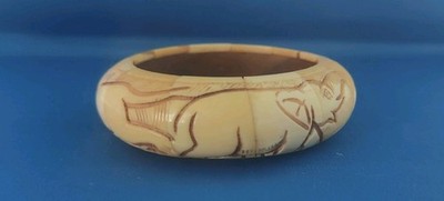 Vintage Elephant & Lion Bangle Ivory & Wood Bracelet