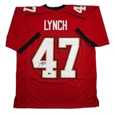 Autographed/Signed John Lynch Tampa Bay Red Football Jersey Beckett BAS COA