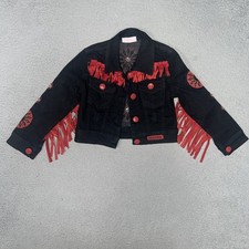 Merna Princess Jacket Youth 10 Black Denim Fringe Western Cropped Trucker Coat