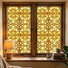 Window Privacy Film Stained Glass, 6 Pcs Vintage Static Cling Decorative Window