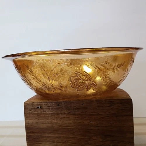 Vintage Iridescent Carnival Glass Louisa Floragold Serving Bowl 8.5 Inch