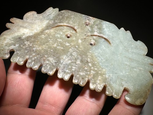 Rare Shang Dy Old Jade Carved Animal Face Design "Gou Yun Pei" Pendant L 11.7 cm - Picture 24 of 24