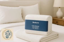 Bedsure White Cotton Blanket – 100% Cotton Woven, Likely Queen Size, New in Pack