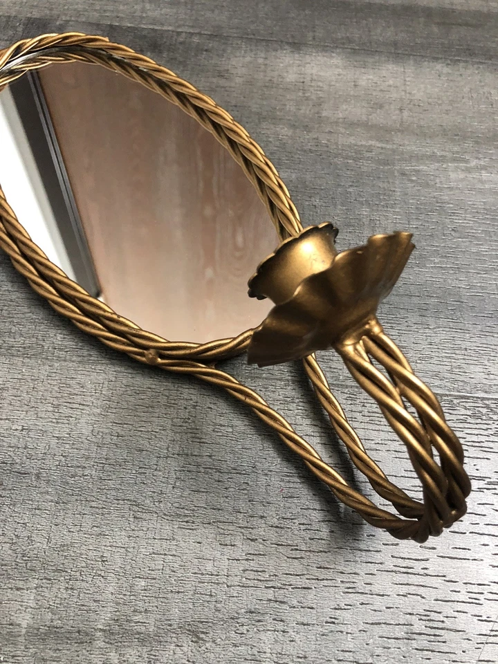 Настенный подвесной плетеный металлический подсвечник бра с овальным зеркалом винтажный Homco - Изображение 3 из 4