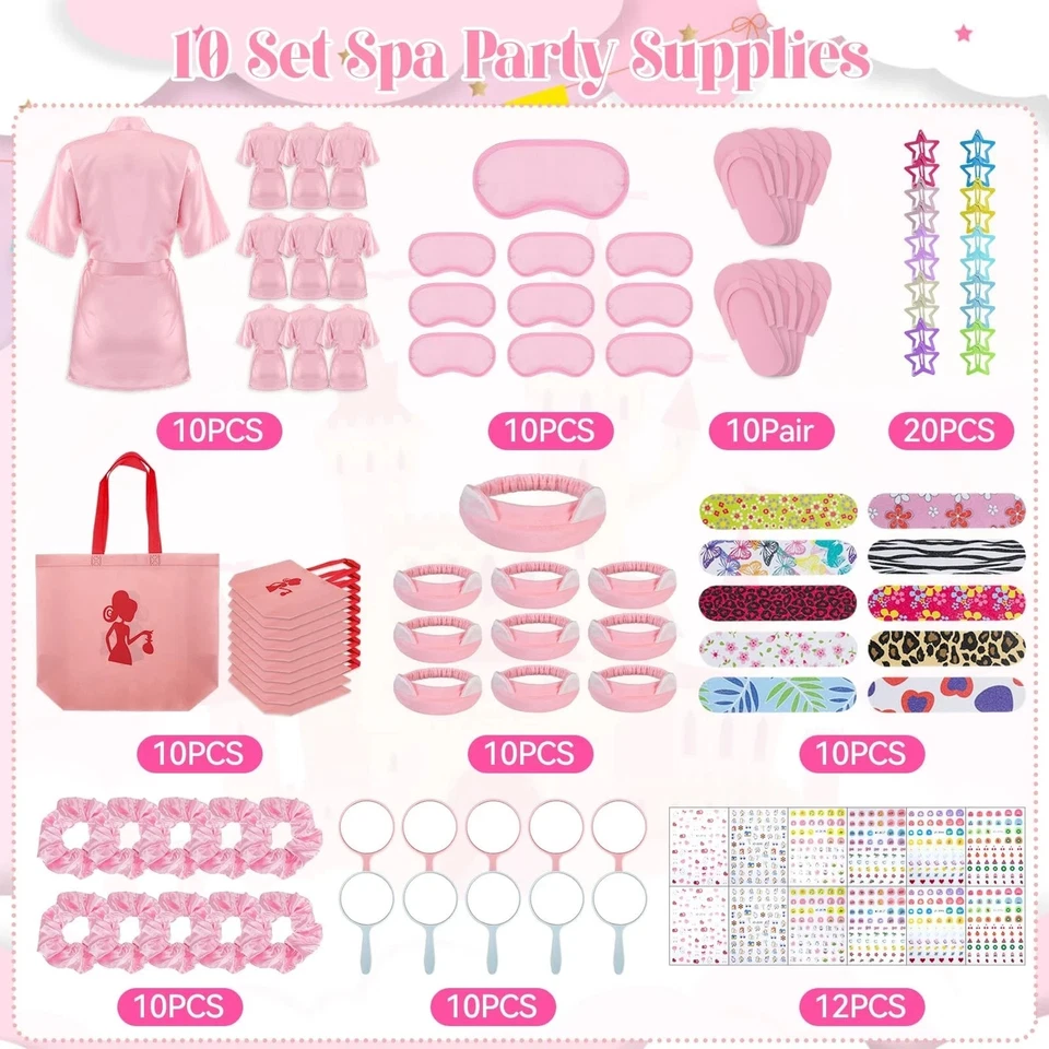 Juego de 10 suministros de fiesta de spa para niñas, 122 piezas favores de fiesta de pijamas para niñas Sa... Foto 3 de 4