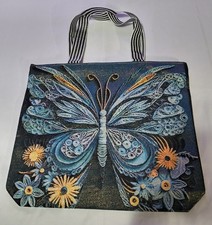 Zippered Canvas Tote Bag - Large, Floral, Butterfly 17" x 14"