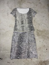 Vintage 2000s Roberto Cavalli Snake Skin Print Set Asymmetrical Skirt Top L