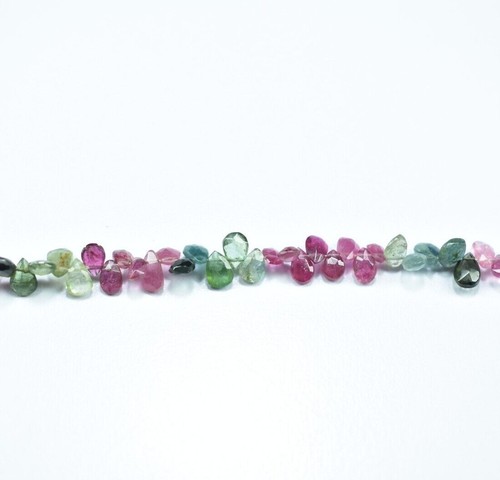 Perline briolette pera sfaccettate 9" spiaggia naturale multi tormalina 3,5X5-4X6 mm - Foto 5 di 7
