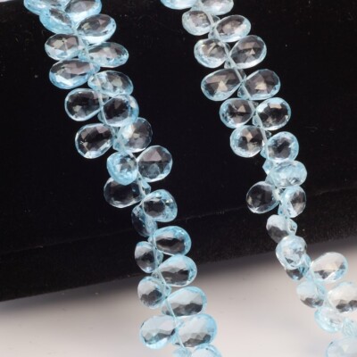 2 Strand Sky Blue Topaz Faceted Pear Briolette Gemstone Beads 10Pcs For Jewelry