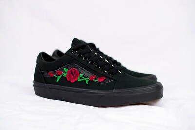 VANS OLD SKOOL CUSTOM BLACK 'ROSE' PATCH UNISEX FLOWERS ROSES SNEAKER | eBay
