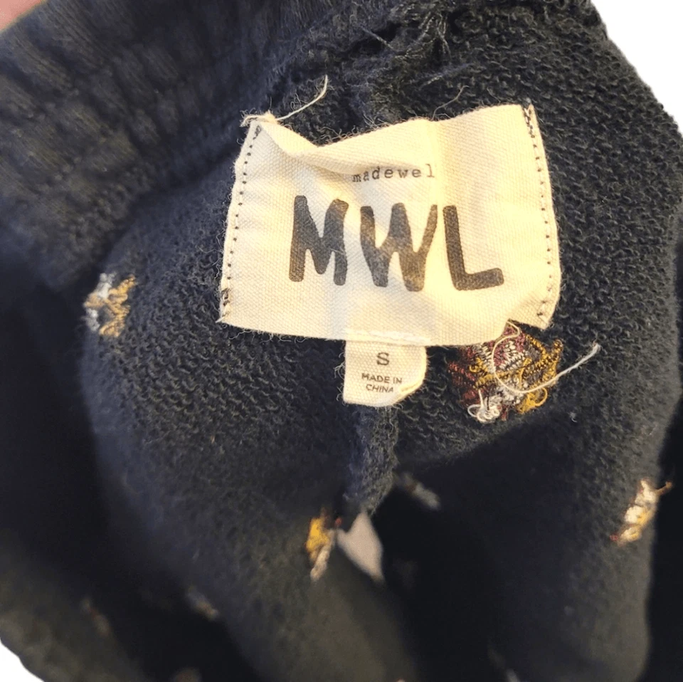 Pantalones Cortos para Sudar MWL Madewell Negros Bordados Dobladillo Curvo en Primavera Floral Talla S Foto 3 de 4