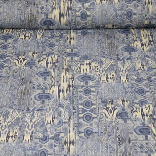 Talula Kilim Indigo Blue Print Fabric Cotton Navajo Style Furnishings Per Metre - Picture 2 of 5
