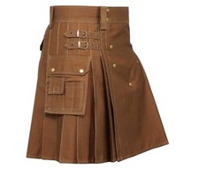 Men's Scottish Brown Utility kilt is made of Cotton