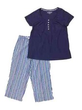 Womens Lightweight Blue Stripes Knit Pajamas Short Sleeve Sleep Set