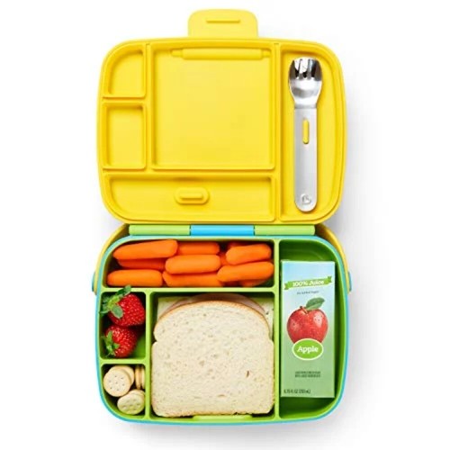 Munchkin Bento Box Toddler Lunch Box, Includes Stainless Steel Set, Green/Yellow - Picture 8 of 21