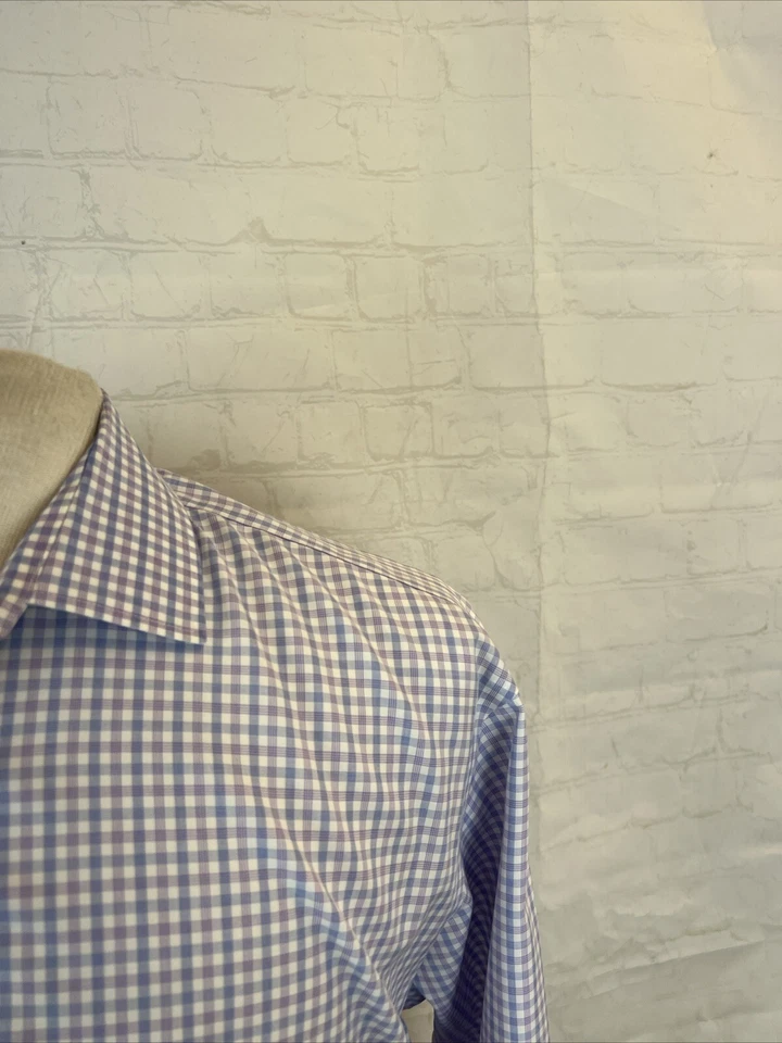 ТОНКИЙ черный коричневый 1826 мужчин фиолетовый синий клетку хлопок платье рубашка 17,5 - 36 $98 - Изображение 2 из 4