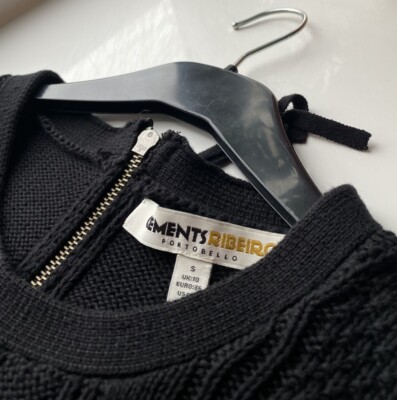 Clements Ribeiro Black Cable Knit Lace Sleeve Dress Size S Uk 10