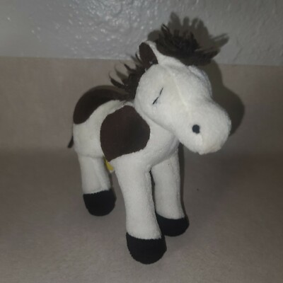 Baby Gap White Brown Horse Pony 6'' Plush Yarn Mane No Sound