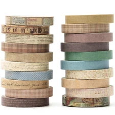 Vintage Washi Tape Set 20 Rolls Skinny Retro Decorative Antique Masking Tape