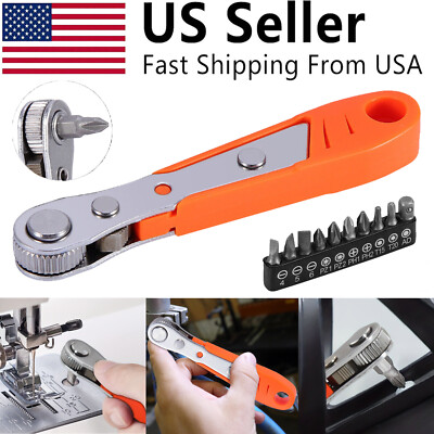 Ratcheting Right Angle Screwdriver Hex Drive 90 Degree Offset W/ 10PCS ...