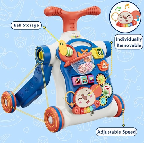 5 in 1 Push Walkers for Baby Boys, Toddler Learning to Walk Sit to Stand Walker - Picture 3 of 6