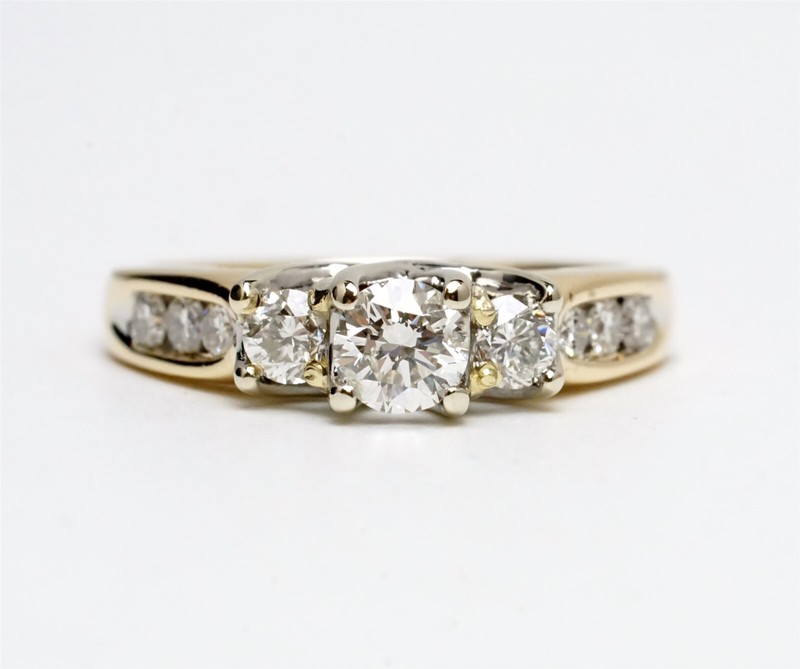 LSC 14K Yellow & White Gold 1cttw Round Diamond 3 Stone Ring