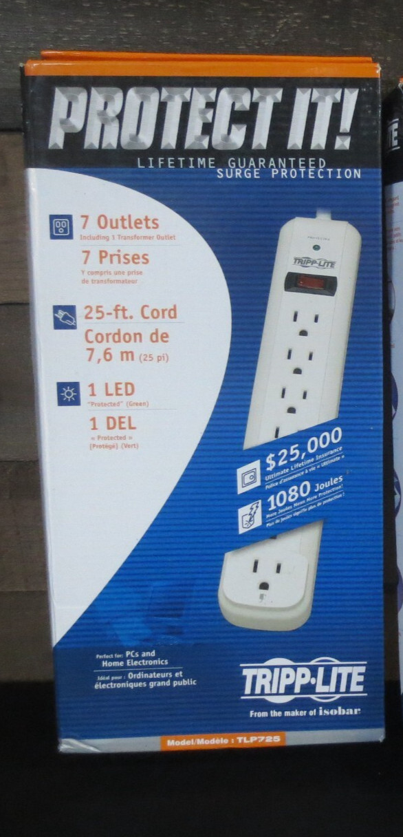 Tripp Lite 7 Outlets, 120 VAC15 Amps, 25 ft. Cord, Power Out