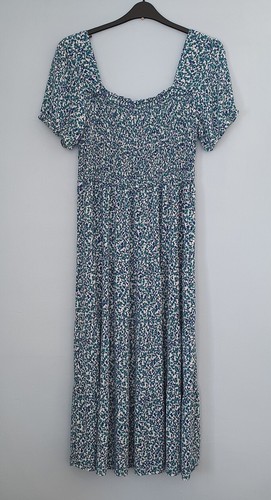 Ladies Apricot Blue Green Floral Flare Dress Size 16