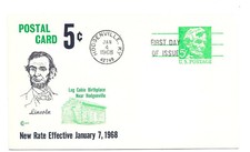 UX55 5c Lincoln Postal Card, Cover Craft Cachets, CCC,  FDC