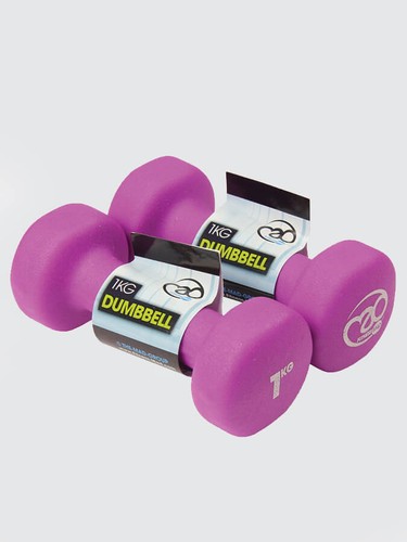 Yoga Mad Coppia Manubri Viola 1Kg Neoprene Fitness Esercizio Pesi Forza - Foto 6 di 6