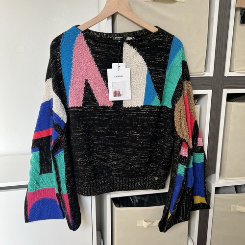 Chanel Egypt Pre-Fall 2019 19A Black & Multi Knit Logo Cashmere Sweater NWT New - Picture 6 of 14