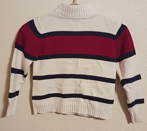 Tommy Hilfiger Kids Boys Size 4 Quarter Zip Sweater White Blue W Red - Picture 4 of 5