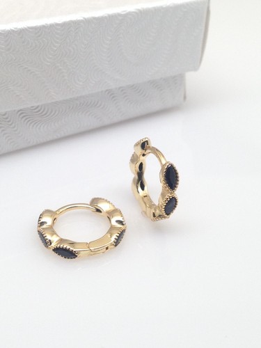 925 Sterling Silver Marquise Black Onyx Huggie Hoop Earrings Womens 12.8mm x2mm - Picture 6 of 8