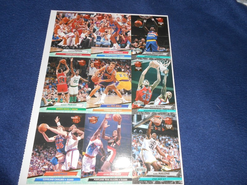 1992-63 Fleer Uncut 9 Card Sheet - Isaiah Thomas, Karl Malone, Clyde Drexler