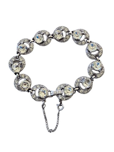 Vintage Henry Bogoff White Rhinestone Silver tone Bracelet 7.5" - Picture 3 of 7