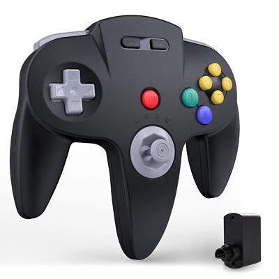 Wireless N64 Controller mit 2.4GHz Empfänger, kompatibel mit N64 Konsole,Schwarz
