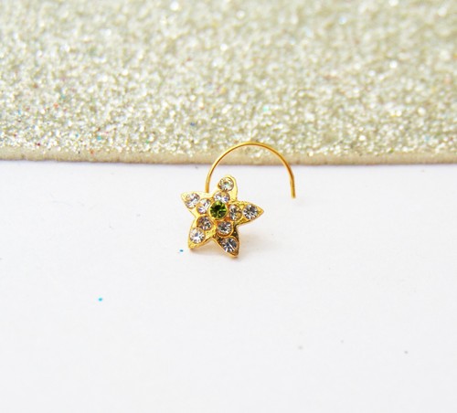Mother Day Gift Indian Nose Ring 22k GoldPlated Stone Nose Ear Pin Women Jewelry - Picture 3 of 4