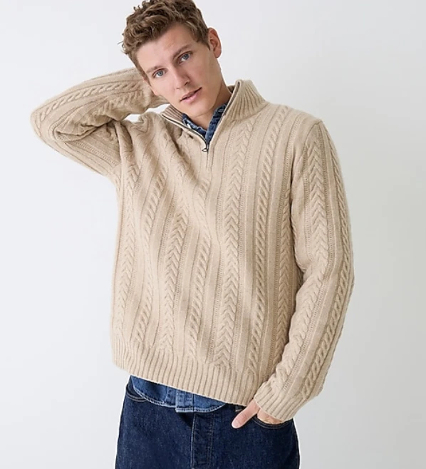 NWT J.Crew $128 Rugged Merino Wool Half-zip Cable-Knit Sweater, Heather Linen, M
Opens in a new wind
