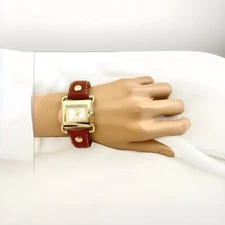 Ecclissi Women Quarts Analog Gold Tone Red Leather Band Watch New In Box