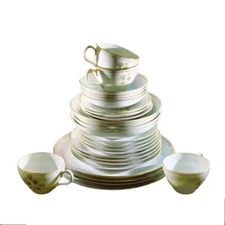 Valmont Dinnerware Set Setting for Four 28 Piece Goldea White Gold Trim Vintage