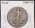 1927-S WALKING LIBERTY SILVER HALF DOLLAR - FINE - IN CARDBOARD FLIP - JE9